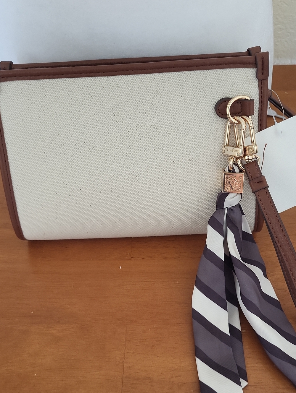 Anne Klein Canvas and Brown Faux Leather Wristlet - Picture 3 of 8